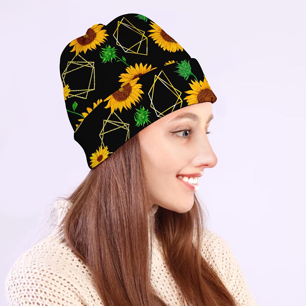 Sunflower Polygonal Pattern Print Beanie