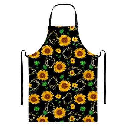 Sunflower Polygonal Pattern Print Bib Apron With Pocket