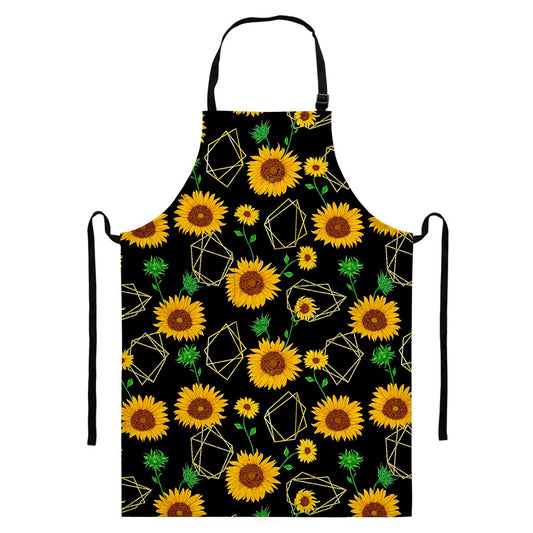 Sunflower Polygonal Pattern Print Bib Apron With Pocket