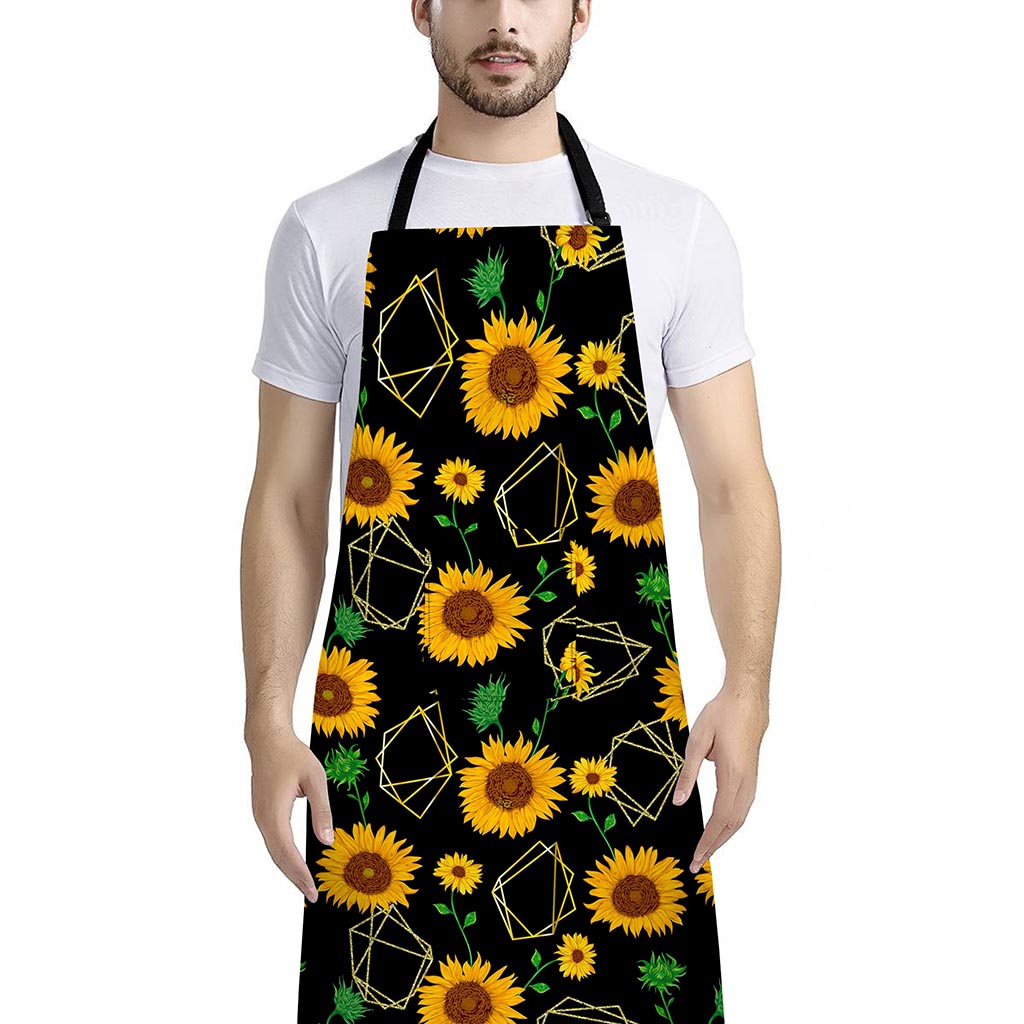 Sunflower Polygonal Pattern Print Bib Apron With Pocket
