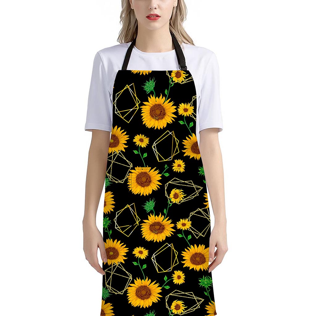 Sunflower Polygonal Pattern Print Bib Apron With Pocket