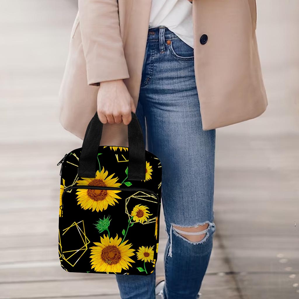 Sunflower Polygonal Pattern Print Bible Tote Bag