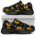 Sunflower Polygonal Pattern Print Black Chunky Shoes