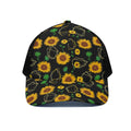 Sunflower Polygonal Pattern Print Black Mesh Trucker Hat