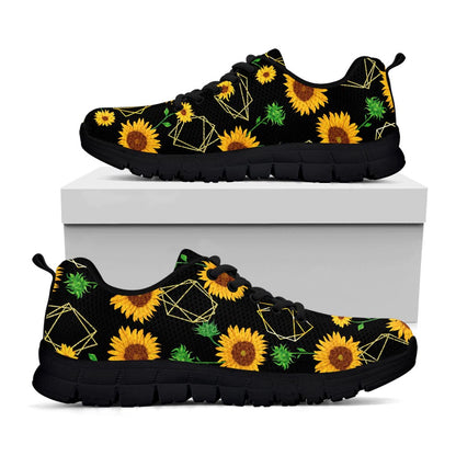 Sunflower Polygonal Pattern Print Black Running Shoes