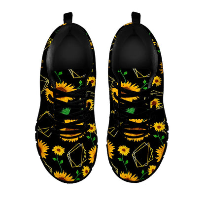 Sunflower Polygonal Pattern Print Black Running Shoes