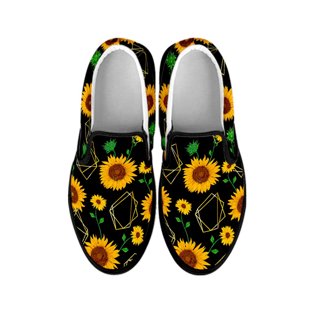 Sunflower Polygonal Pattern Print Black Slip On Sneakers