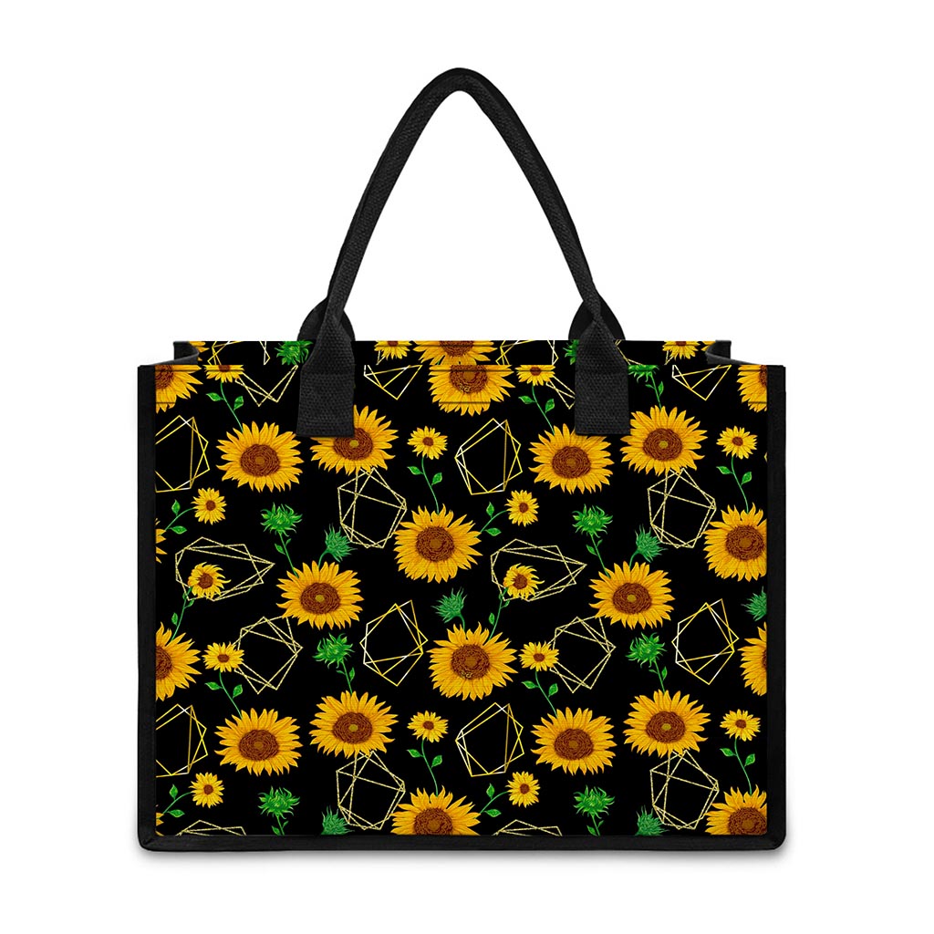 Sunflower Polygonal Pattern Print Canvas Tote Bag