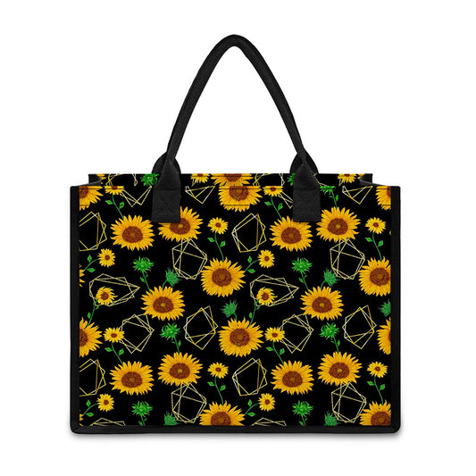 Sunflower Polygonal Pattern Print Canvas Tote Bag