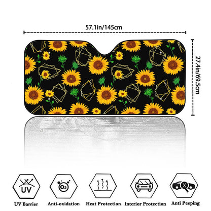 Sunflower Polygonal Pattern Print Car Windshield Sun Shade