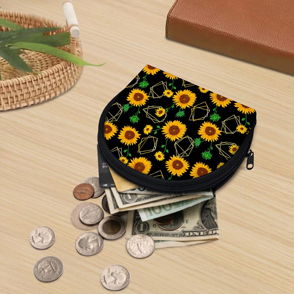 Sunflower Polygonal Pattern Print Coin Purse