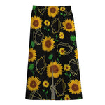 Sunflower Polygonal Pattern Print Cotton Front Slit Maxi Skirt
