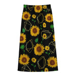 Sunflower Polygonal Pattern Print Cotton Front Slit Maxi Skirt