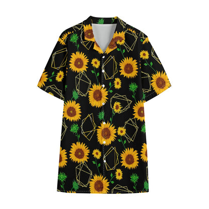 Sunflower Polygonal Pattern Print Cotton Hawaiian Shirt