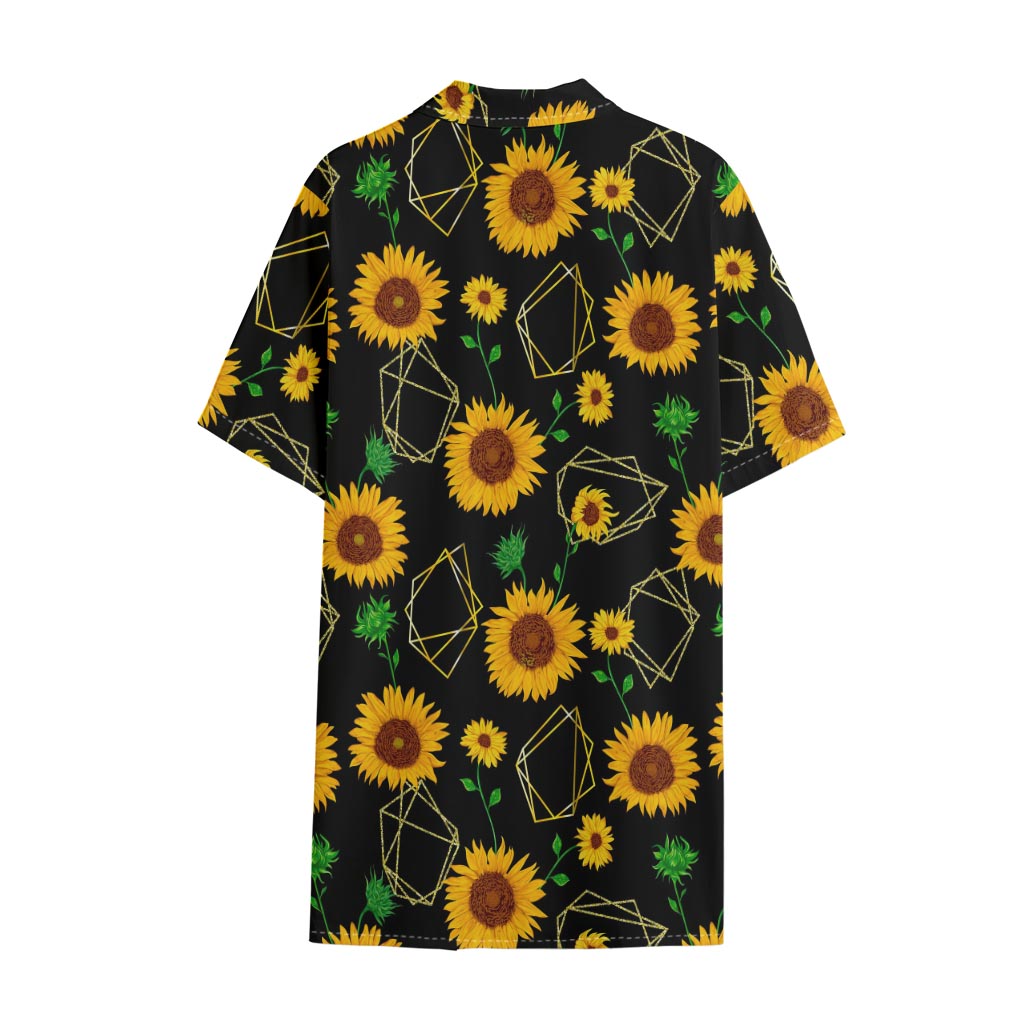 Sunflower Polygonal Pattern Print Cotton Hawaiian Shirt