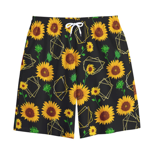 Sunflower Polygonal Pattern Print Cotton Shorts