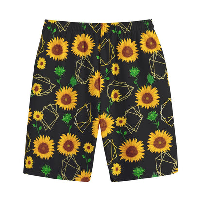 Sunflower Polygonal Pattern Print Cotton Shorts