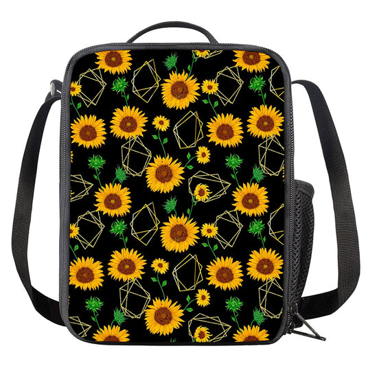 Sunflower Polygonal Pattern Print Crossbody Lunch Bag