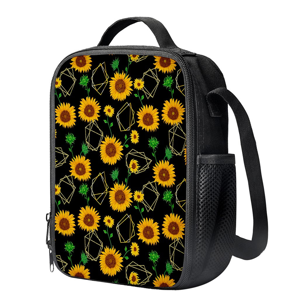 Sunflower Polygonal Pattern Print Crossbody Lunch Bag