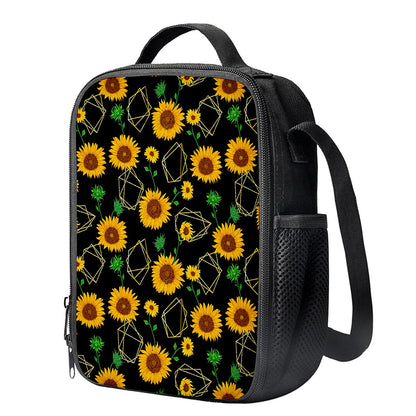 Sunflower Polygonal Pattern Print Crossbody Lunch Bag