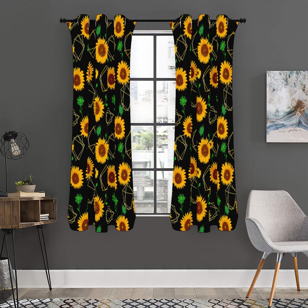 Sunflower Polygonal Pattern Print Curtain