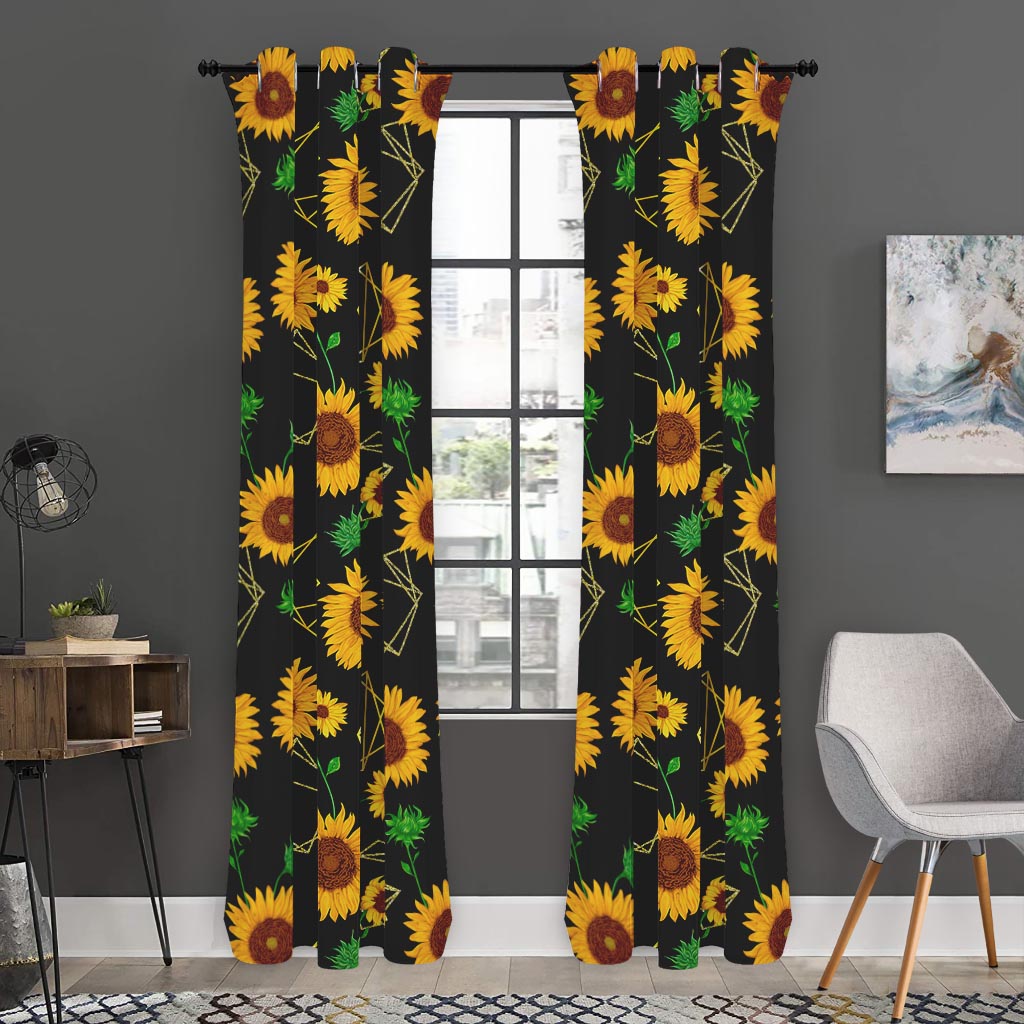 Sunflower Polygonal Pattern Print Curtain