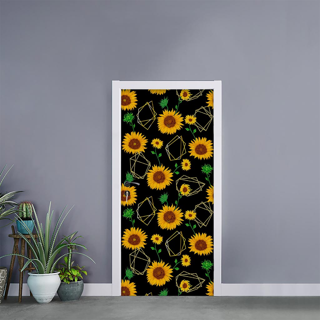 Sunflower Polygonal Pattern Print Door Sticker