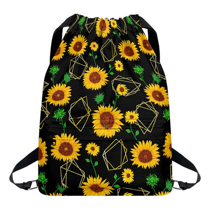 Sunflower Polygonal Pattern Print Drawstring Backpack