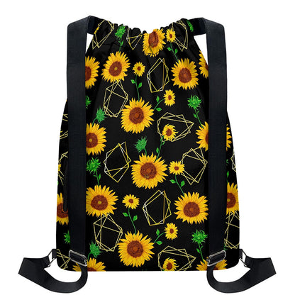 Sunflower Polygonal Pattern Print Drawstring Backpack