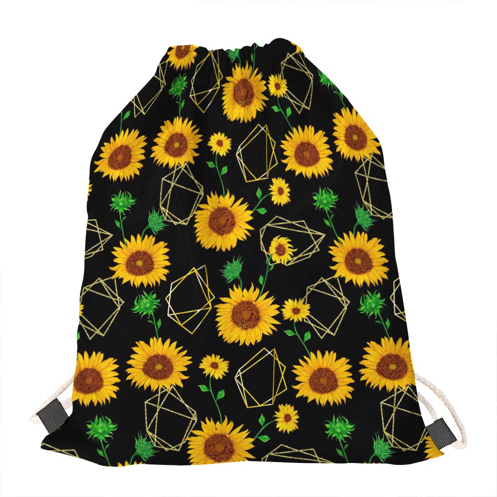 Sunflower Polygonal Pattern Print Drawstring Bag