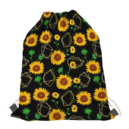 Sunflower Polygonal Pattern Print Drawstring Bag