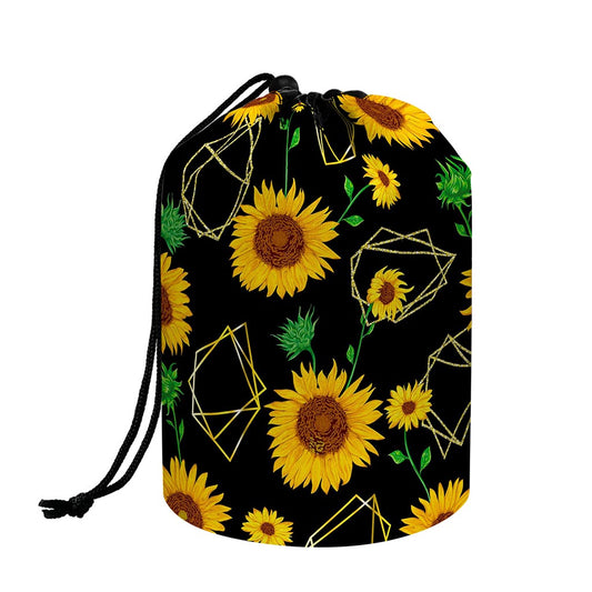 Sunflower Polygonal Pattern Print Drawstring Makeup Bag