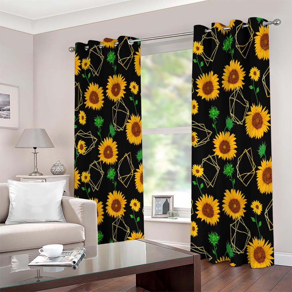 Sunflower Polygonal Pattern Print Extra Wide Grommet Curtains