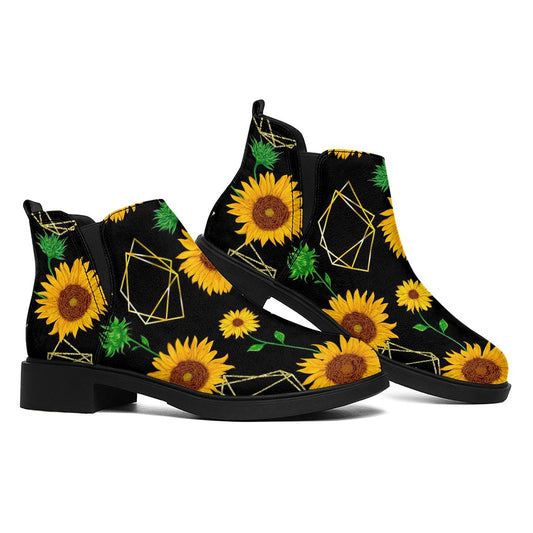 Sunflower Polygonal Pattern Print Flat Ankle Boots