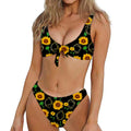 Sunflower Polygonal Pattern Print Front Bow Tie Bikini