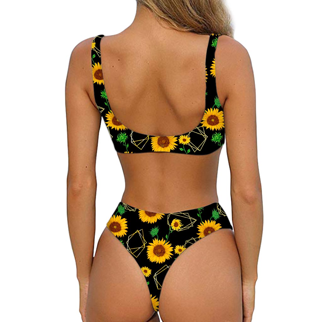 Sunflower Polygonal Pattern Print Front Bow Tie Bikini