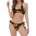 Sunflower Polygonal Pattern Print Halter Scoop Tie Side Bikini