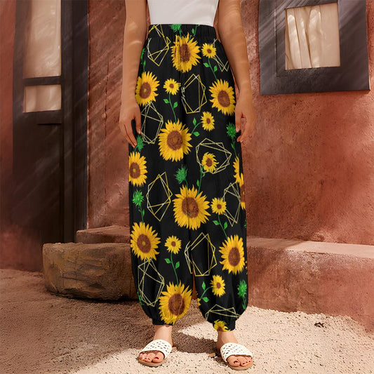 Sunflower Polygonal Pattern Print Harem Pants