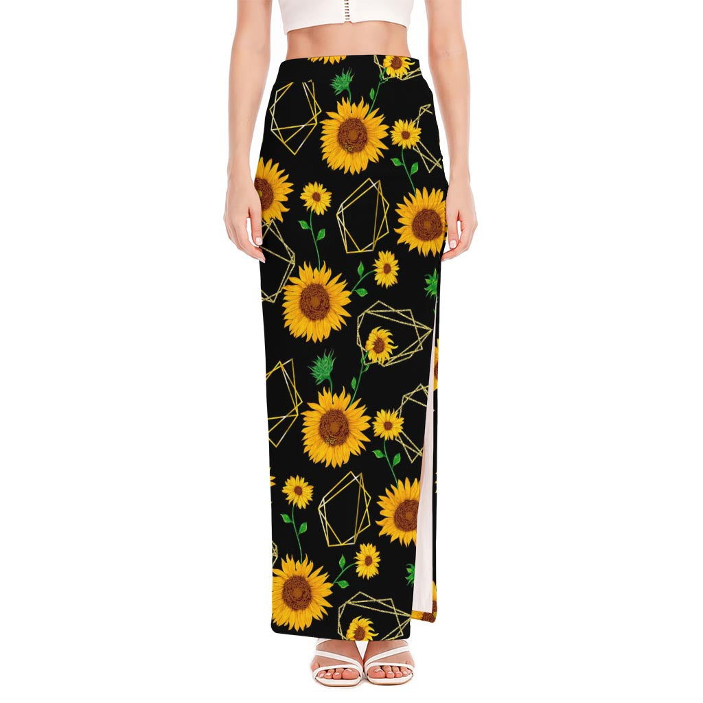 Sunflower Polygonal Pattern Print High Slit Maxi Skirt