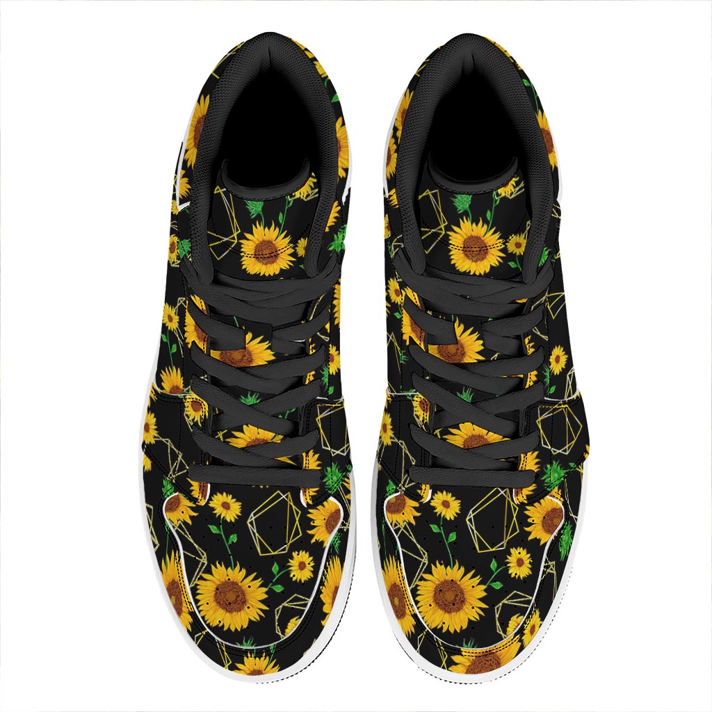 Sunflower Polygonal Pattern Print High Top Leather Sneakers