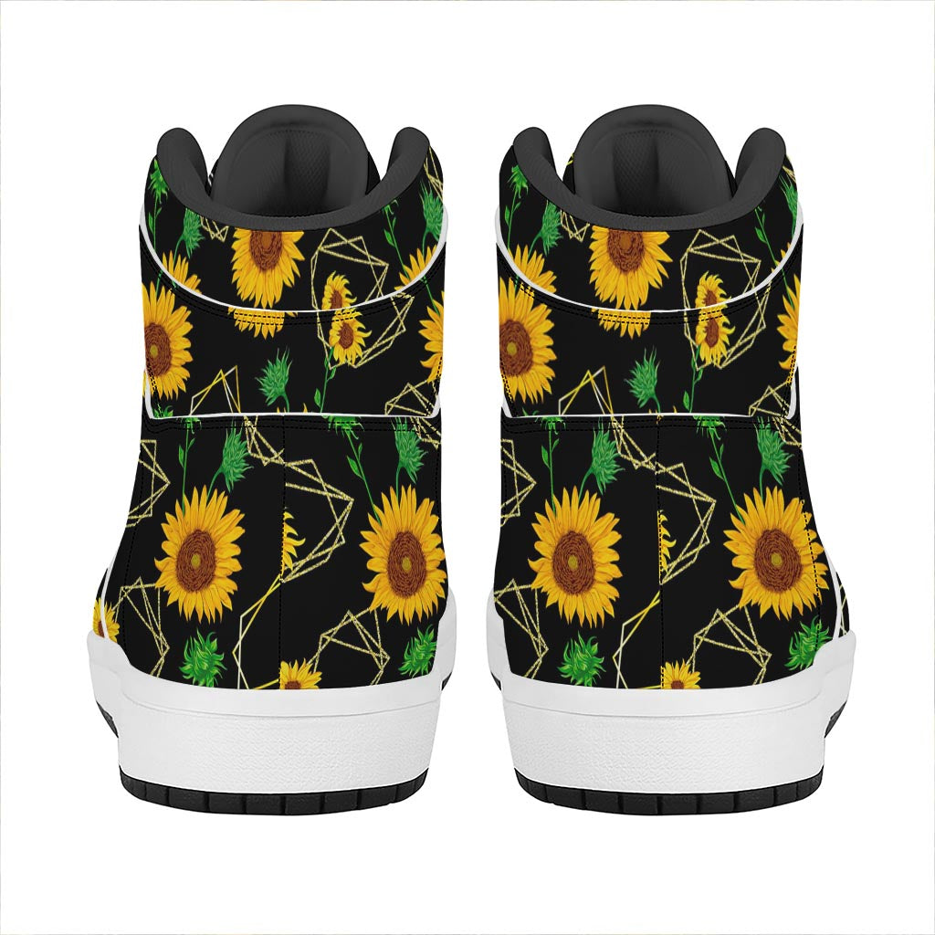 Sunflower Polygonal Pattern Print High Top Leather Sneakers