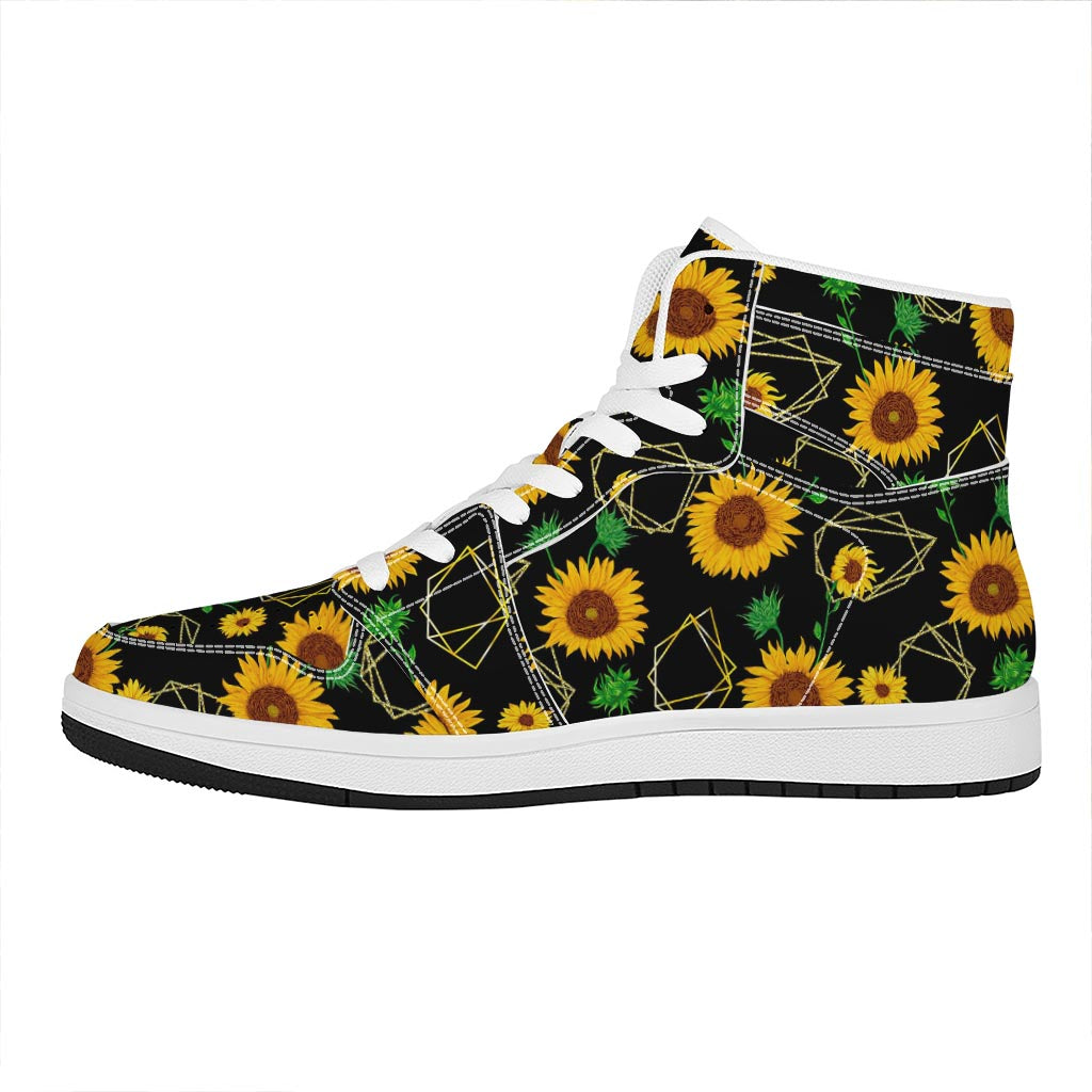 Sunflower Polygonal Pattern Print High Top Leather Sneakers