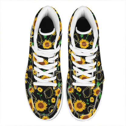 Sunflower Polygonal Pattern Print High Top Leather Sneakers