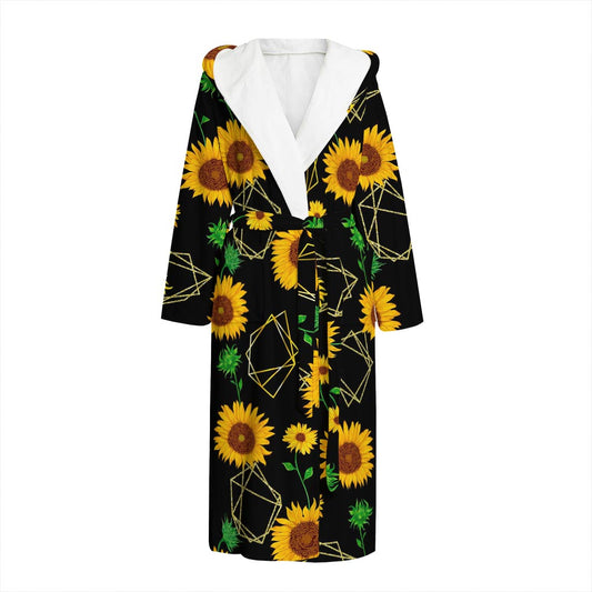 Sunflower Polygonal Pattern Print Hooded Bathrobe