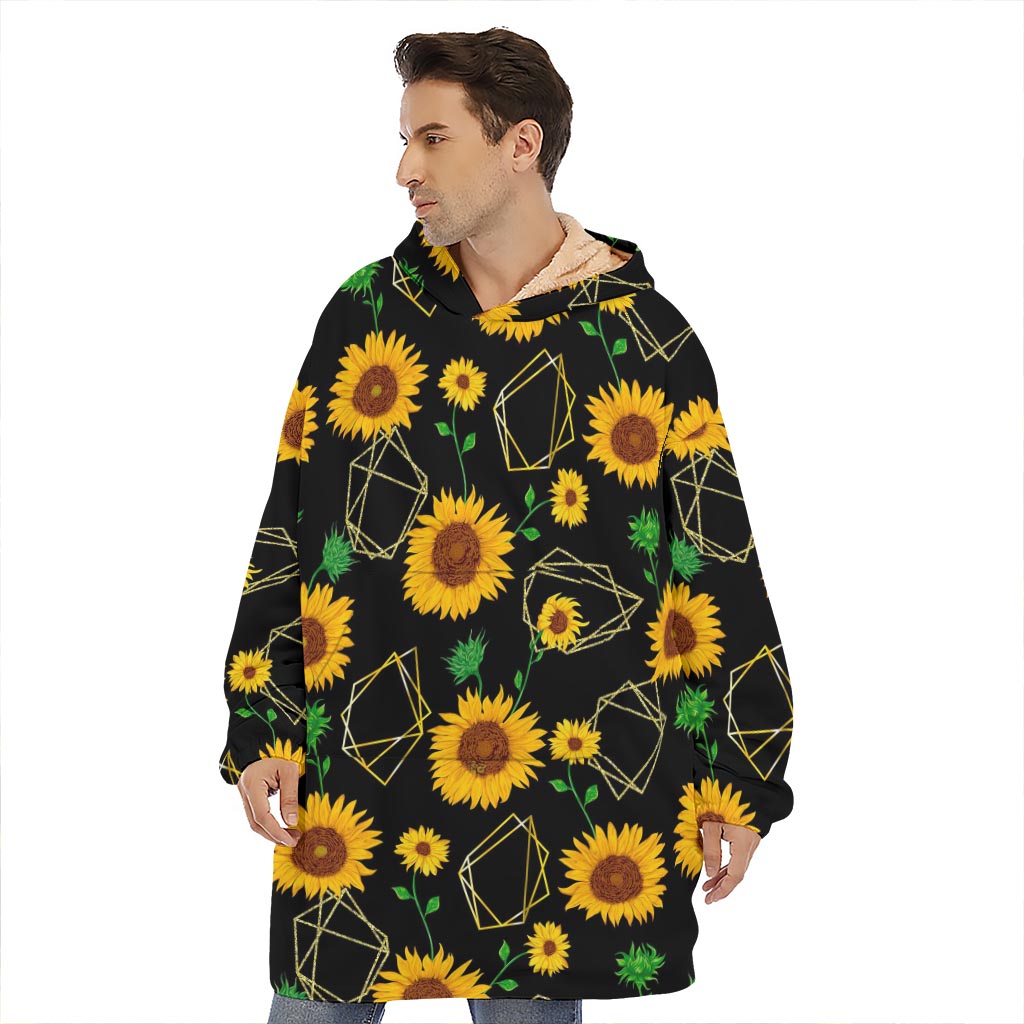 Sunflower Polygonal Pattern Print Hoodie Blanket