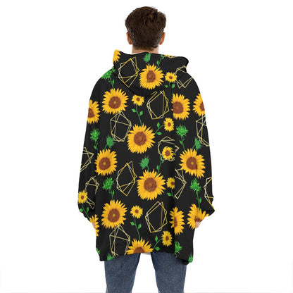 Sunflower Polygonal Pattern Print Hoodie Blanket