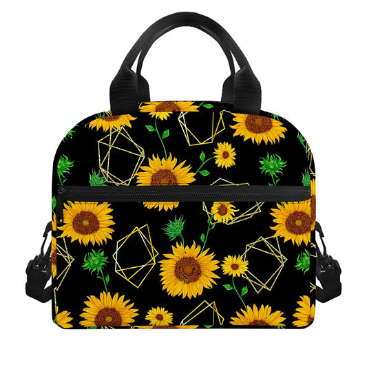 Sunflower Polygonal Pattern Print Insulated Lunch Bag
