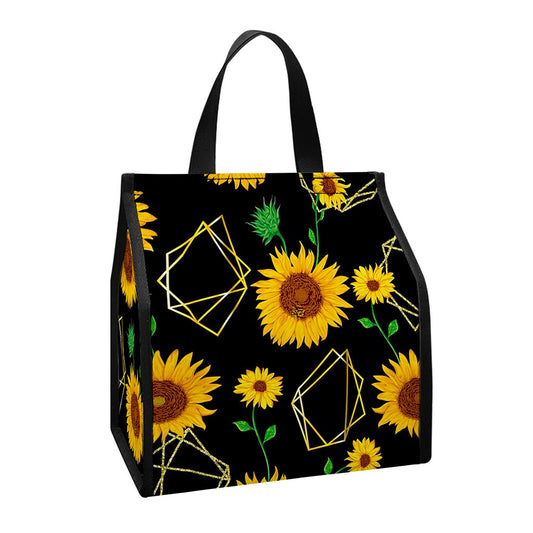 Sunflower Polygonal Pattern Print Insulated Lunch Tote