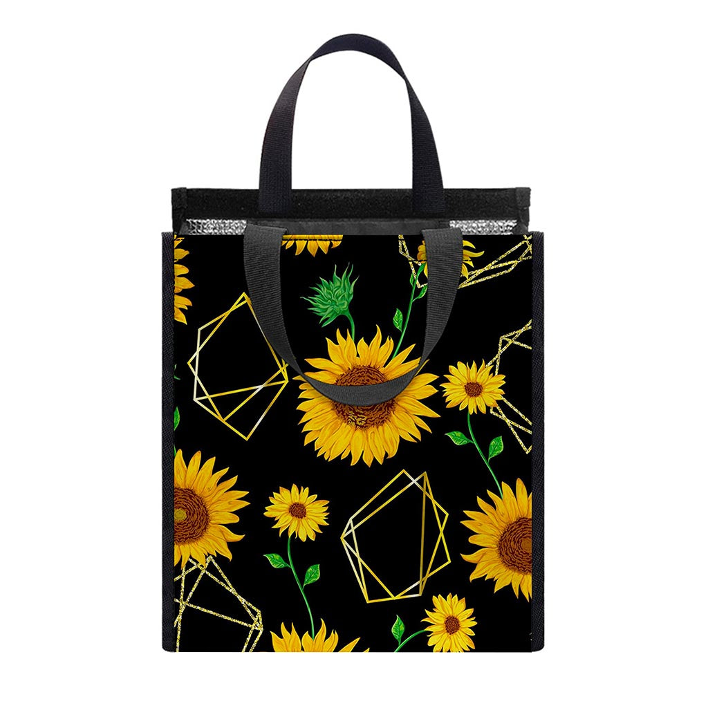 Sunflower Polygonal Pattern Print Insulated Lunch Tote