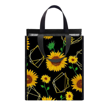 Sunflower Polygonal Pattern Print Insulated Lunch Tote